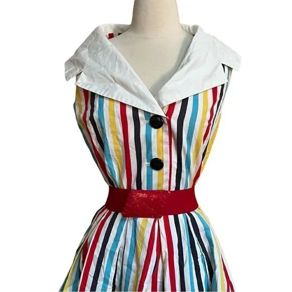 DREAMY Vintage 1950s Handmade One of a Kind Rainbow Shawl Collar Cotton Dress